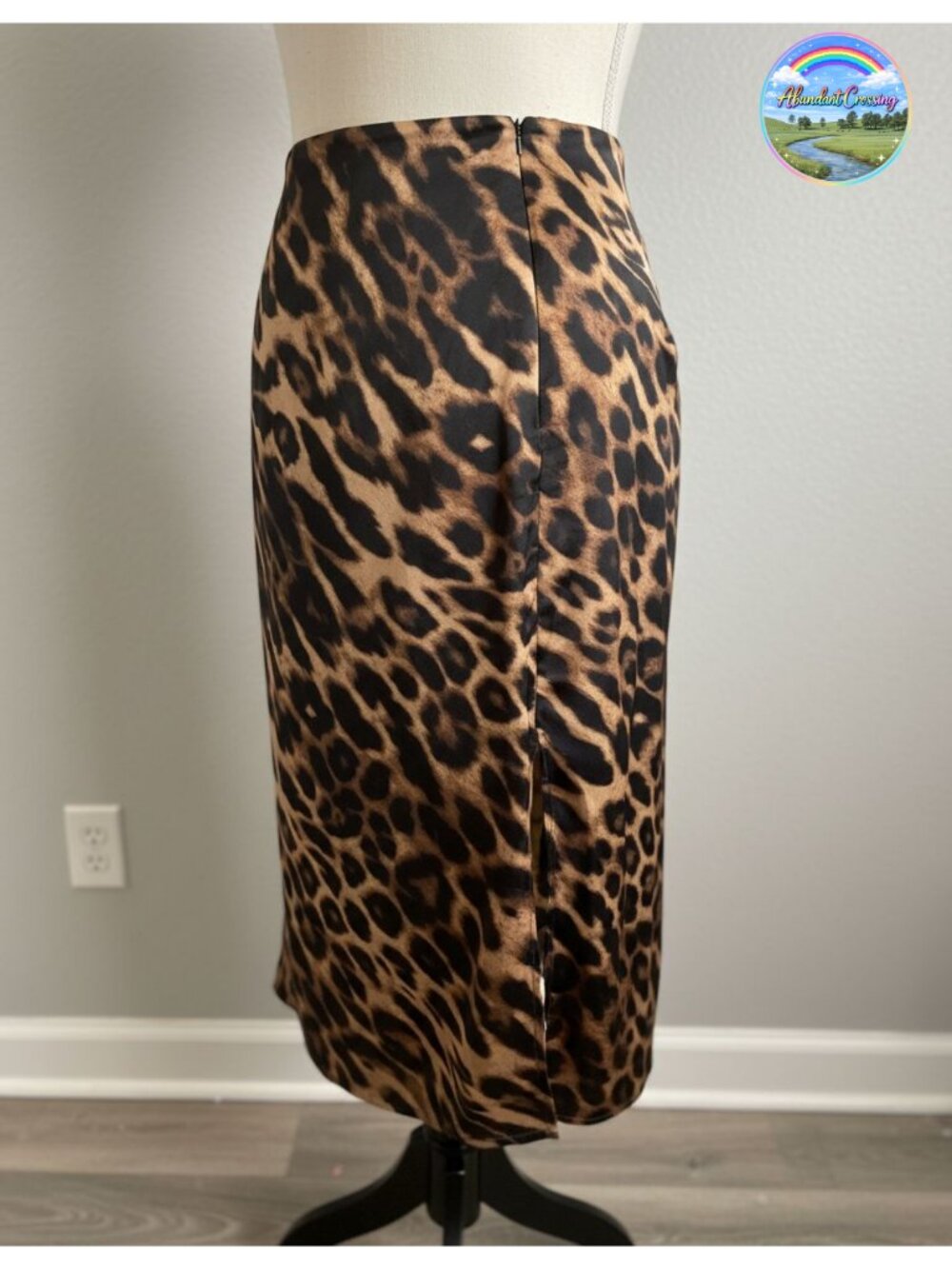 High Waisted Satin A-Line Midi Skirt with Slit